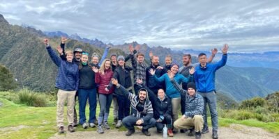 a group of friends very happy to do the ancascocha trek + Inca trail 7 days