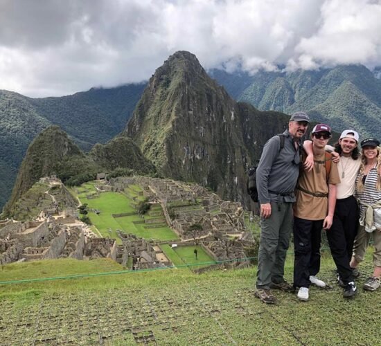 A happy family when arriving at Machu Picchu