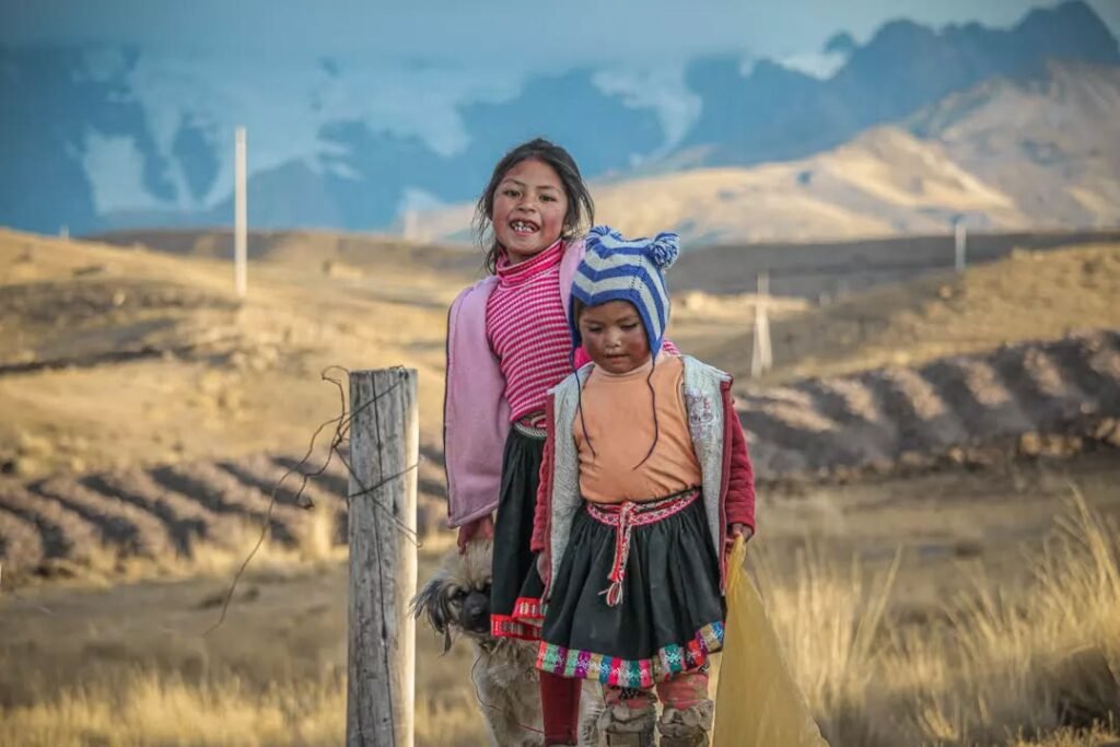 Quechua girls in the High Andes Mountains.