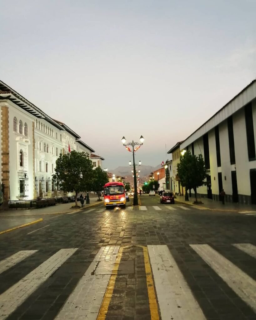 The street has about five bus stops.