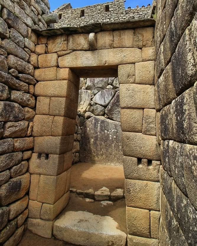 Original entrance to the Temple of the Sun in the Inca citadel of Machu Picchu.