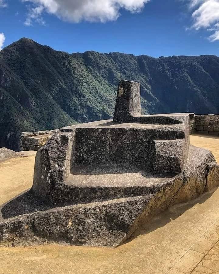 The Intihuatana is a monolithic construction carved on three levels.